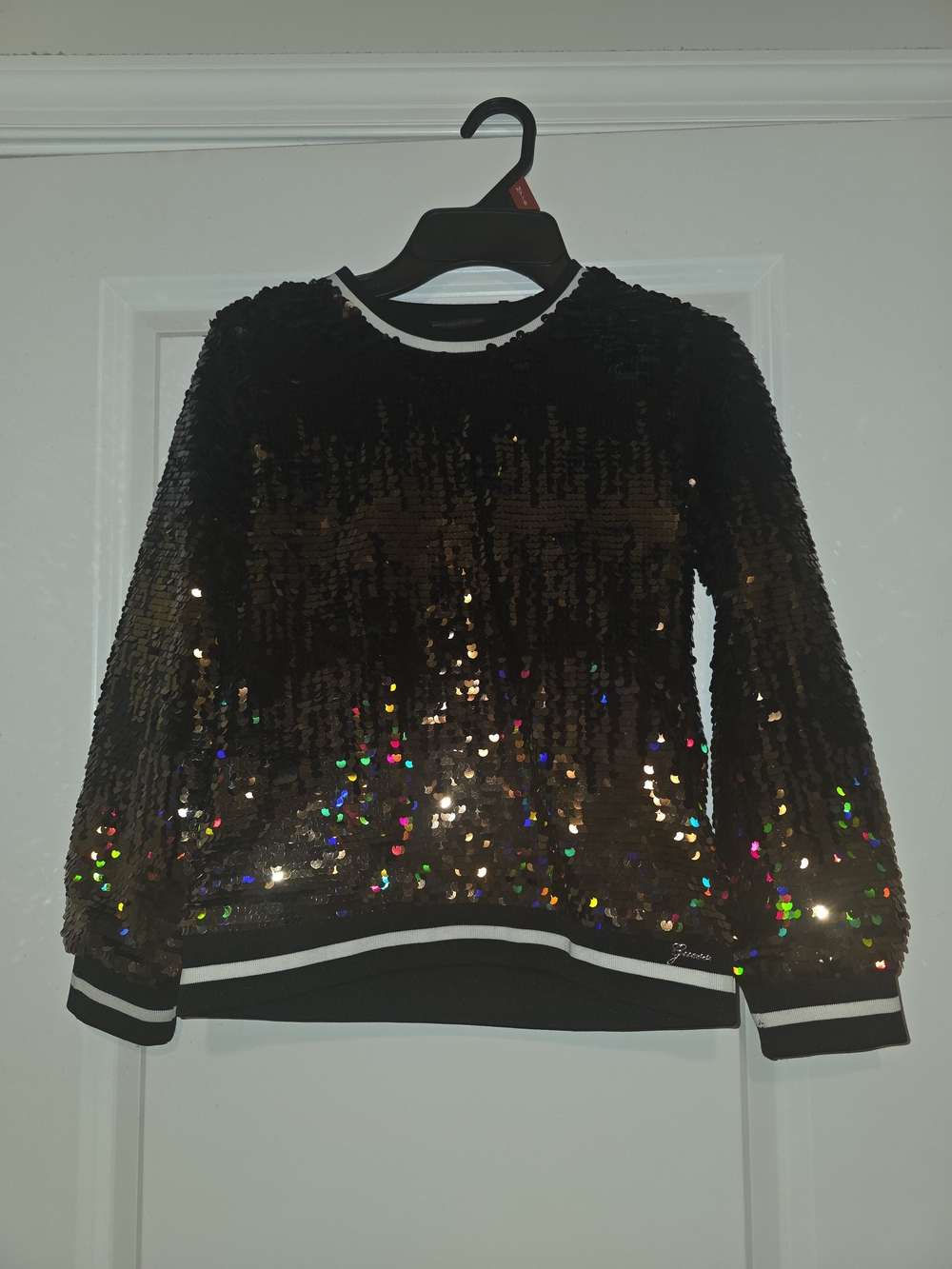 Guess Black Sequin Sweatshirt with Multicolor Sequin Accents